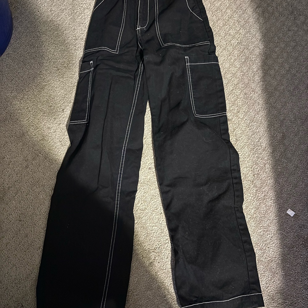 Divided Black Pants with Contrast Stitching